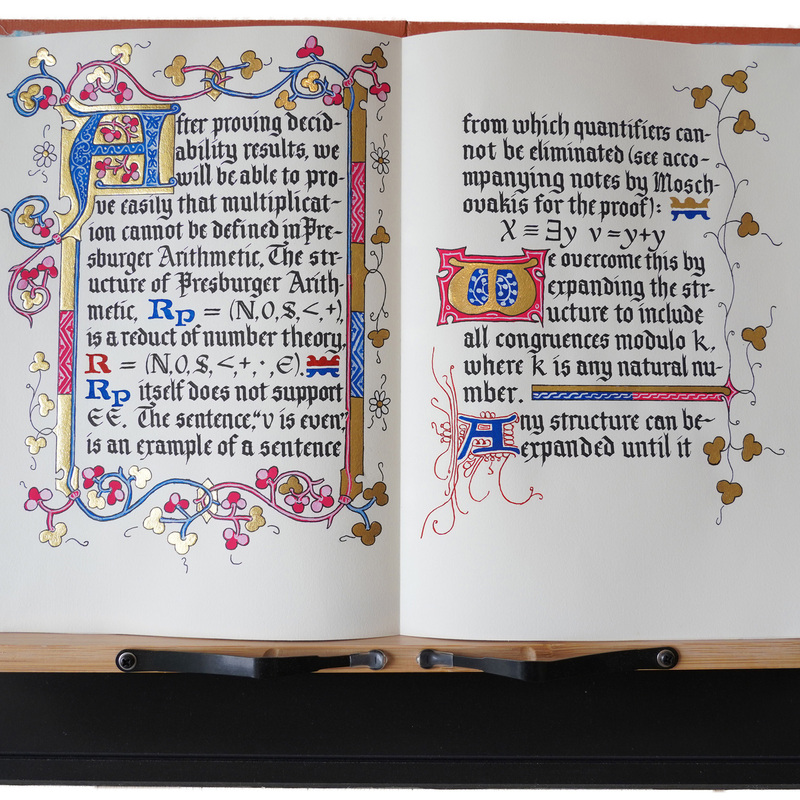 "The Presburger Hours." Illuminated folio in hand-bound Coptic-stitched book. 24K gold leaf, gouache, and ink on paper. 22x28 cm (8.5x11 in) page size.